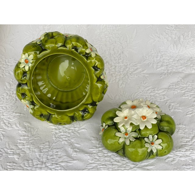 Ceramic MCM Cookie Jar Green Apples & Daisies For Sale - Image 7 of 11