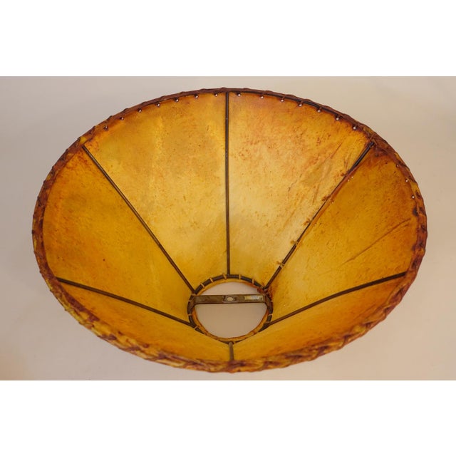 Copper 1910s Arts Crafts Mission Olive Kooken Copper Brass Leather Shade Table Lamp For Sale - Image 8 of 9