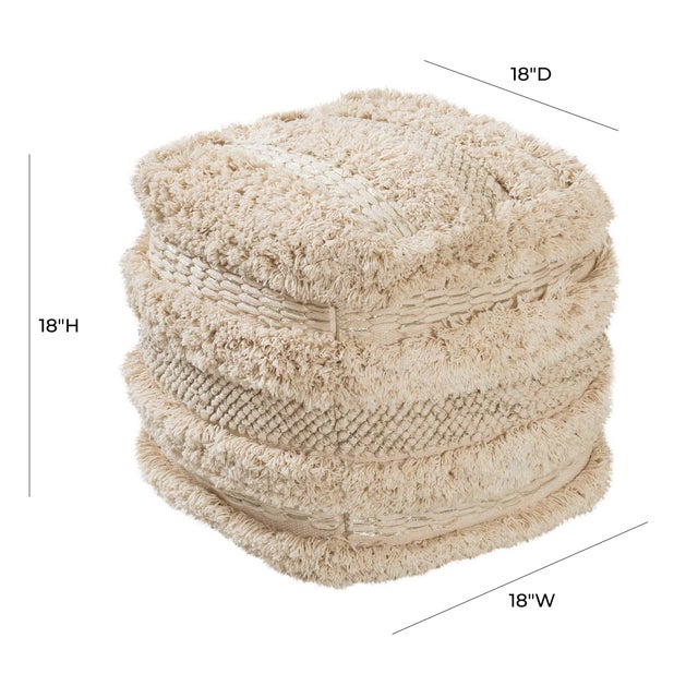 Yorba Beige Cotton Pouf For Sale - Image 4 of 6