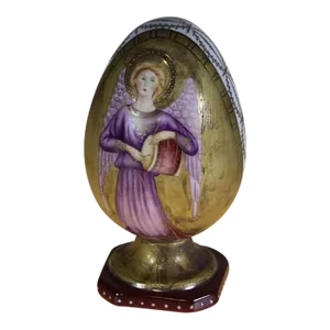 1990’s Vintage Medium Easter Egg With Angel Painting Blue Base
