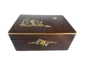 Antique French Mahogany Dressing Box With Mirror / Mother of Pearl Inlay & Abalone / Vanity Jewelry Box / Gift for Her