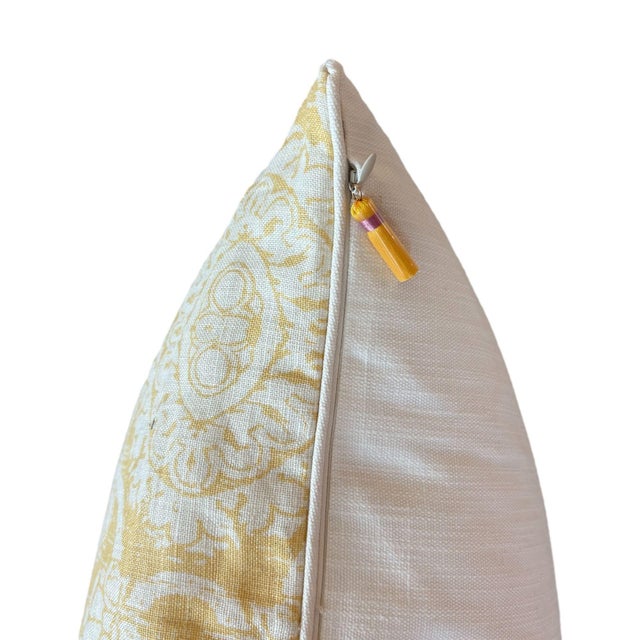 Transitional Golden Medallion Throw Pillow Cover For Sale - Image 3 of 3