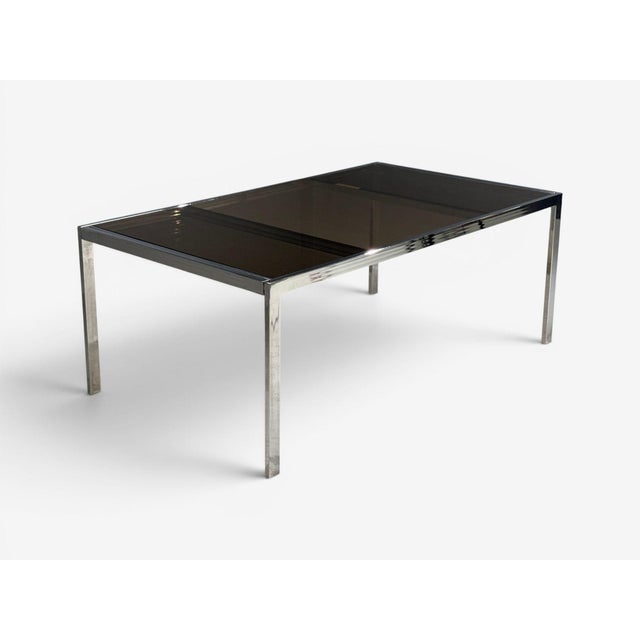 Mid-Century Modern Milo Baughman Style, Expanding Dining Table, Chrome, Smoked Glass, Usa, 1970s For Sale - Image 3 of 12
