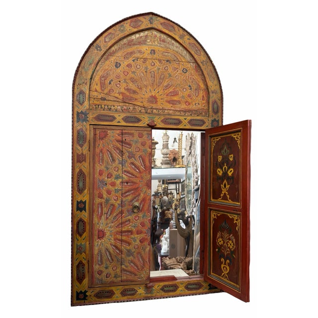 Moroccan Tony Duquette Moroccan Style Painted Mirror W Doors For Sale - Image 3 of 3