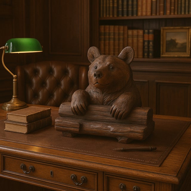 Antique Carved Wooden Inkwell with Glass Insert by Bear Brienz, 1880s-1910s For Sale - Image 16 of 16