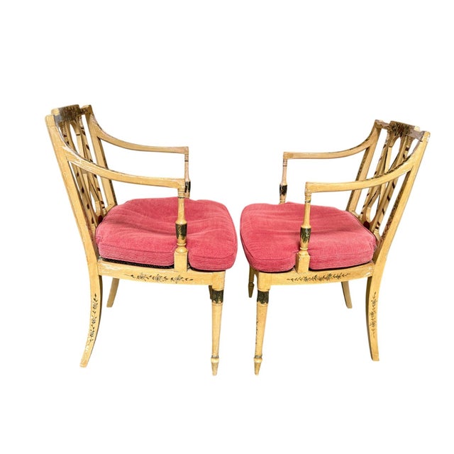 Neoclassical Antique Neoclassical Floral Painted Armchairs - A Pair For Sale - Image 3 of 18