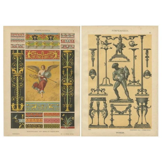Dolmetsch, Pompeian Wall Painting and Bronze Designs, 1887, Prints, Set of 2 For Sale - Image 9 of 10