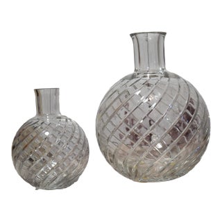 Pair of 1990s Crystal Baccarat Vases in the Cyclades Pattern Swirl Cut Motif Discontinued For Sale