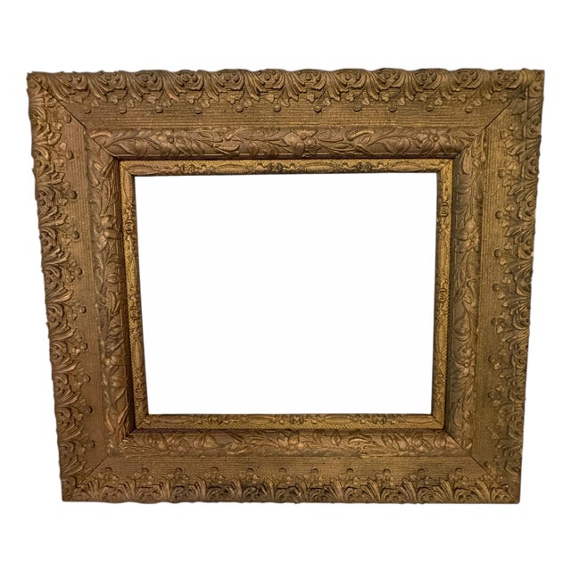 Antique Handmade Wood and Gesso Frame With Ornate Trailing Flowers Design For Sale