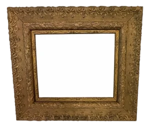 Antique Handmade Wood and Gesso Frame With Ornate Trailing Flowers Design