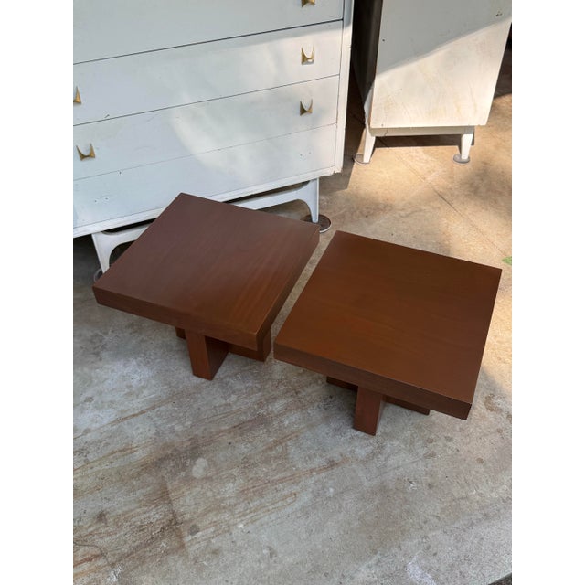 1960s Walnut Cruciform Side Tables Attributed to Milo Baughman, Pair For Sale - Image 9 of 12