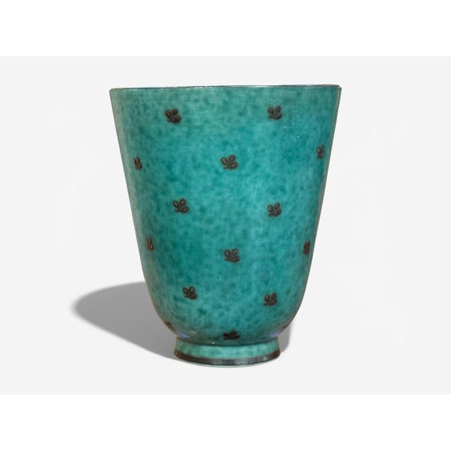 Mid-Century Modern Wilhelm Kage, Green Ceramic, Argenta Vase, Sweden, 1930s For Sale - Image 3 of 8