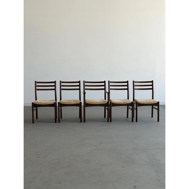 Minimal Mid Century Oak Dining Chairs - Set of 5 For Sale - Image 4 of 12