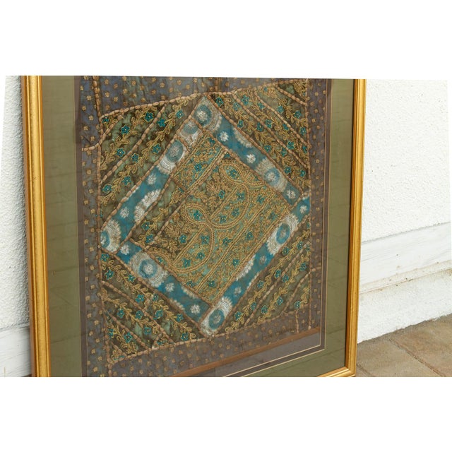 Indian Framed Antique Metallic Embroidered Zardozi Tapestry For Sale - Image 3 of 6