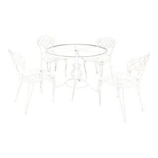 Vintage Wrought Iron Outdoor Patio Dining Table and Chairs For Sale