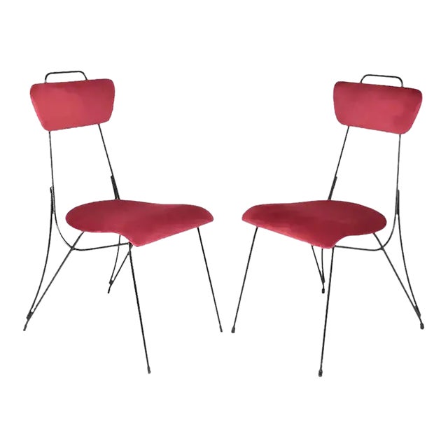 French Midcentury Metal and Velvet Chair, 1950s For Sale