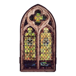 Antique Stained Glass Window Gothic Revival Style For Sale