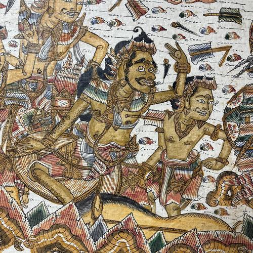 1970s Large Vintage Indonesian Hand-Painted Wall Art, 1970s For Sale - Image 5 of 18