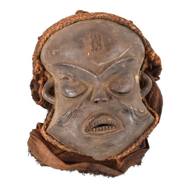 Early 20th Century Pende Mask with Woven Hood For Sale