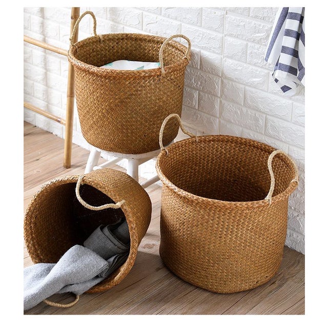 Handmade Round Storage Basket With Handles (Small) Chairish