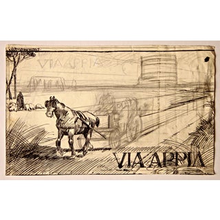 Gabriele Galantara, Via Appia, 1907, Ink and Pencil on Paper For Sale