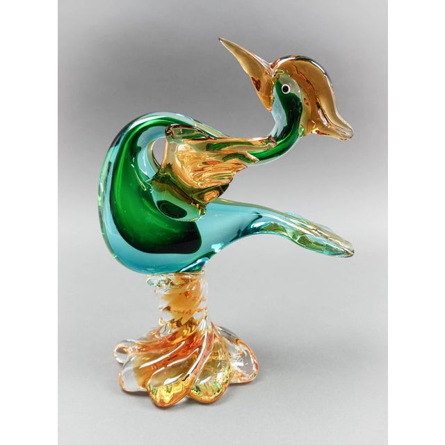 Seguso Murano Italian Vintage Sommerso Hand Blown Art Glass Heron Egret Bird Sculpture. Measures approximately 7 1/2"...
