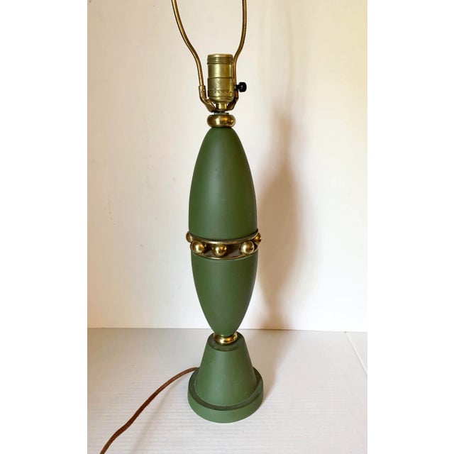 1950’s Mid-Century Modern Green and Gold Atomic Ceramic Lamp For Sale In Wichita - Image 6 of 10