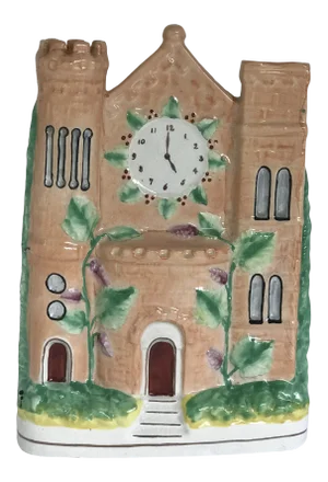 Staffordshire Flatback Peach Colored Cottage Castle Pastille Burner 10.25"