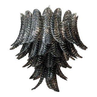 Black Murano Glass Palm Leaf Chandelier For Sale