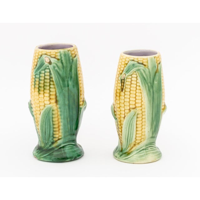 English Majolica Corn Pitcher and Vases, 3 Pieces For Sale - Image 4 of 14