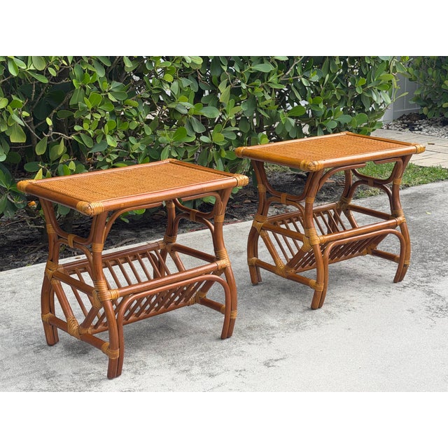 Rattan End Tables With Magazine Racks - A Pair For Sale - Image 4 of 11