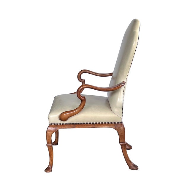 Queen Anne Pair English Queen Anne Style Carved Walnut Shepherd's Crook Armchairs For Sale - Image 3 of 14
