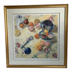 Leona Frank “Blue Cookie Jar With Grapefruit & Oranges” 1991 Artist Proof Watercolor Print