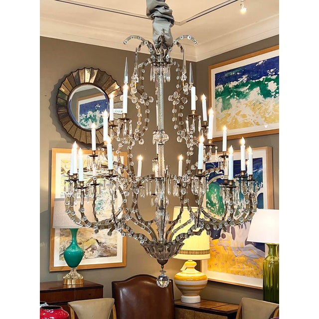Neoclassical Imposing Gilt-Iron & Crystal Basket-Form 25-Light Chandelier For Sale - Image 3 of 8