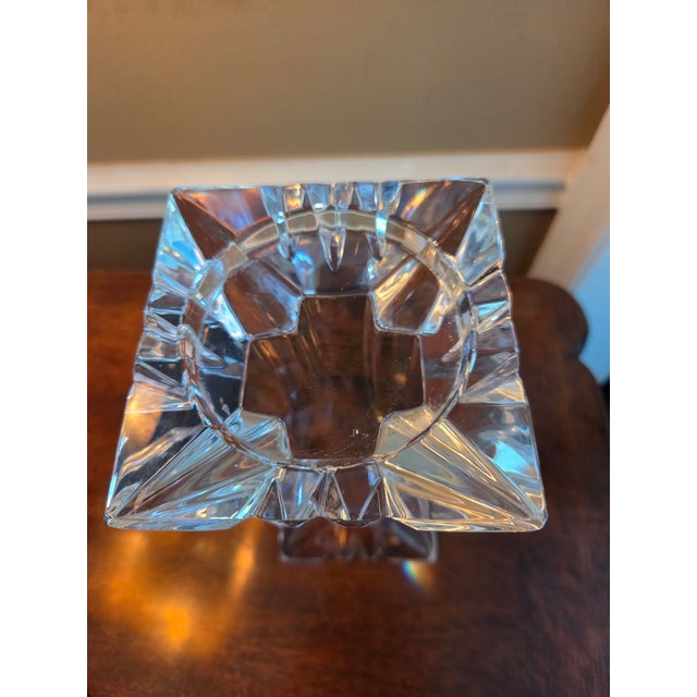 Late 20th Century Vintage Solid Lead Crystal Squared Pillar Candleholder For Sale - Image 5 of 7