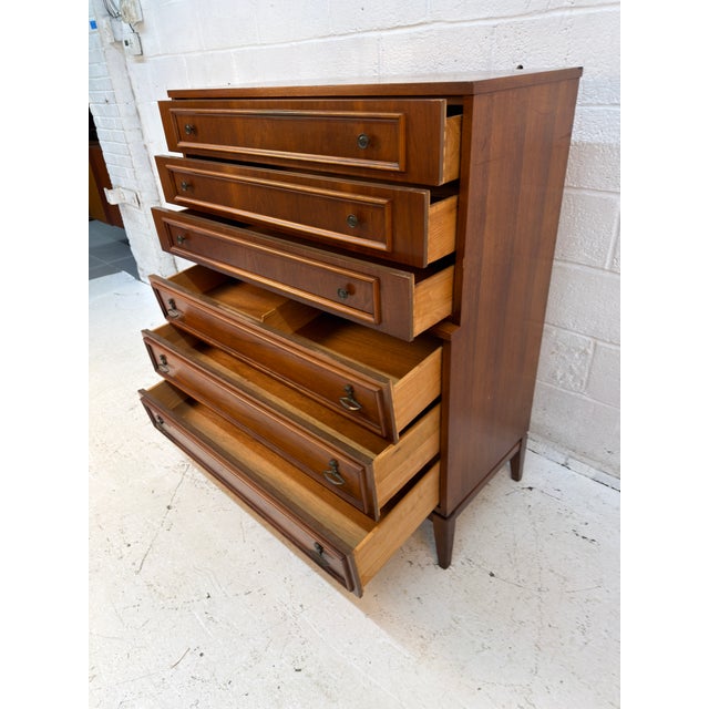 Mid-Century Modern Six Drawer Walnut Highboy Dresser For Sale - Image 12 of 15
