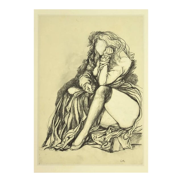 Renato Guttuso, Melancholy, Vintage Offset Print, 1980s For Sale