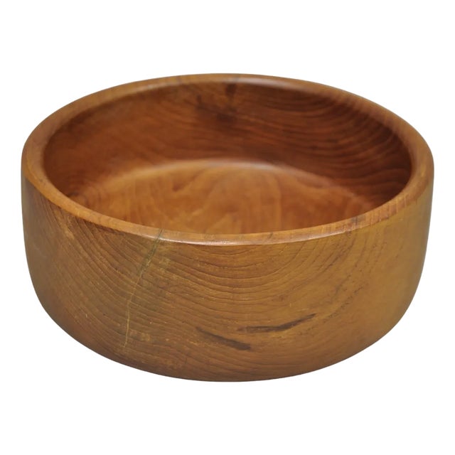 Vintage Mid Century Danish Modern Carved Teak Wood Round Salad Fruit Bowl (B) For Sale