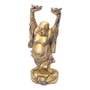 Patinated Wooden Buddha Sculpture in Gilt Color
