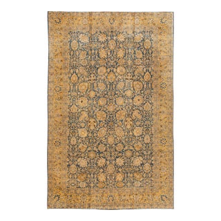 Blue Antique Persian Tabriz Handmade Allover Floral Oversize Wool Rug For Sale