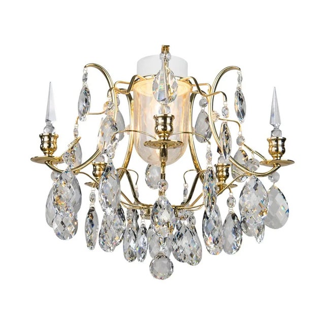Brass Bathroom Chandelier With Almond Crystals and Obelisques For Sale - Image 4 of 6