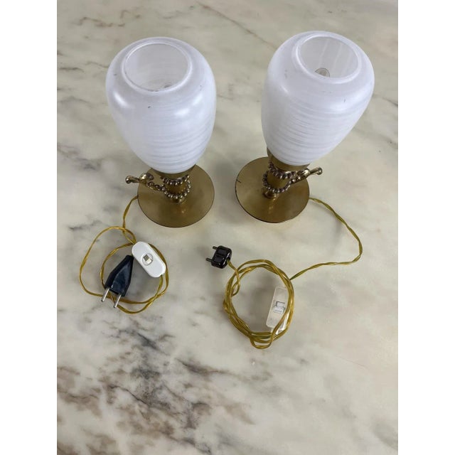 Set of 2 Mid-Century brass and Murano glass table lamps from the 1960s E14 lamps. Intact and in good condition. Small and...
