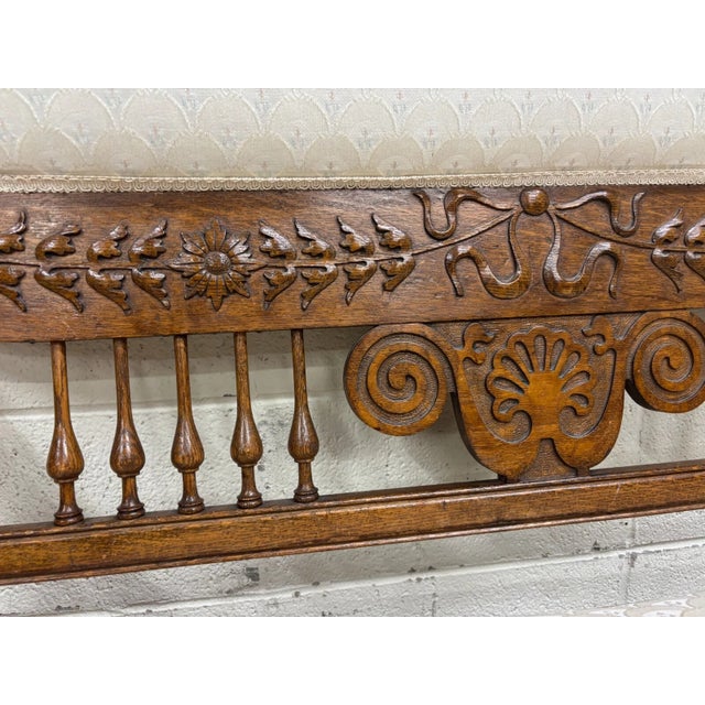 Early 20th Century Antique Carved Spindle Back Carved Upholstered Settee For Sale - Image 5 of 10