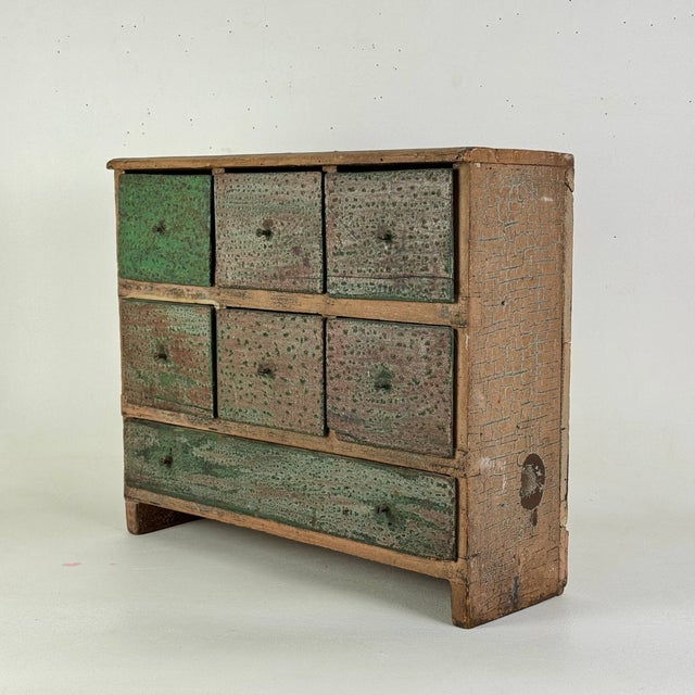 Stupendous Americana Primitive Antique Apothecary Cabinet/Chest With Distressed Multi Color Paint For Sale - Image 4 of 18
