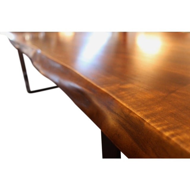 Walnut and Black Metal Frame Plank Table For Sale - Image 6 of 8