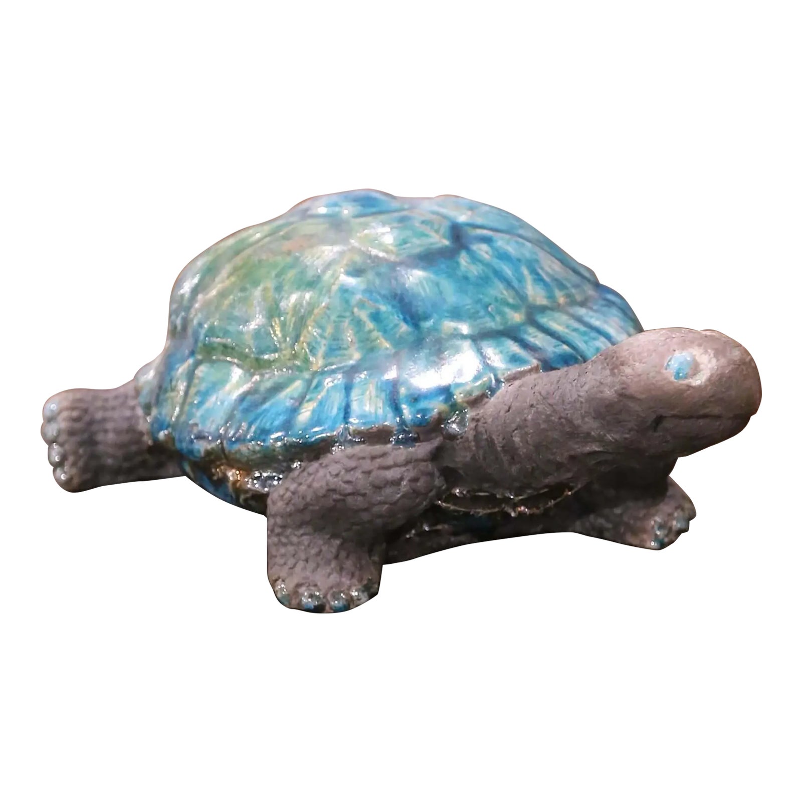 Vintage French Carved Ceramic Two-Tone Crackled Turtle Sculpture Raku ...