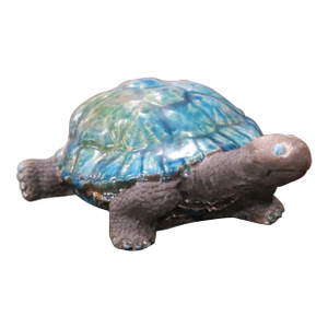 Vintage French Carved Ceramic Two-Tone Crackled Turtle Sculpture Raku Method