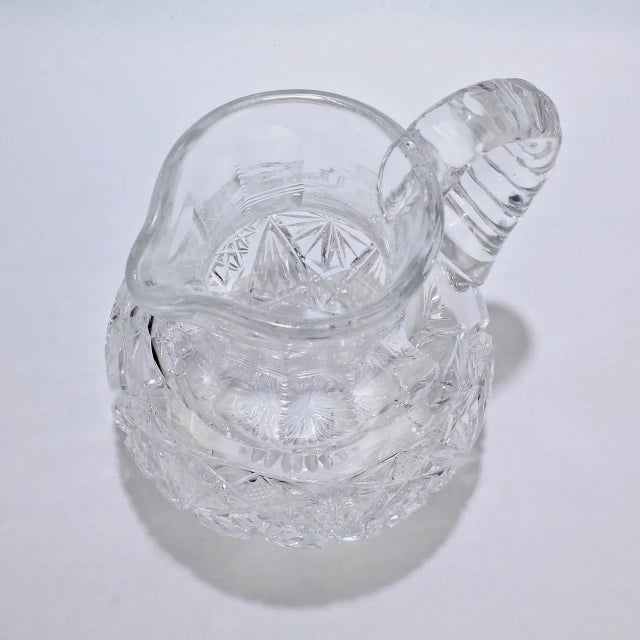 American Small Antique Squat Cut Glass Juice or Cocktail Pitcher For Sale - Image 3 of 13