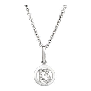 Cartier Diamond 13 18k White Gold 17" Chain Charm & Necklace For Sale