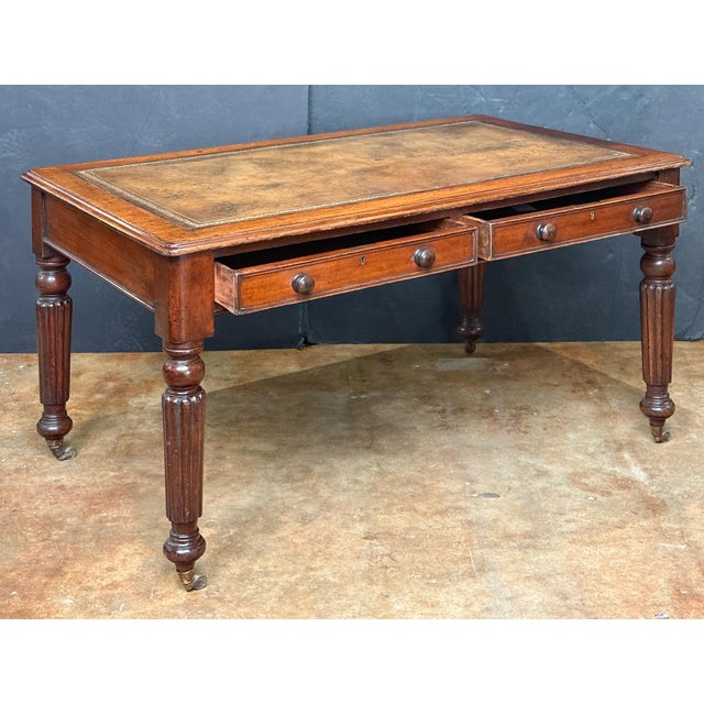 William IV Writing Table or Desk of Mahogany With Inset Leather Top From England For Sale - Image 4 of 11